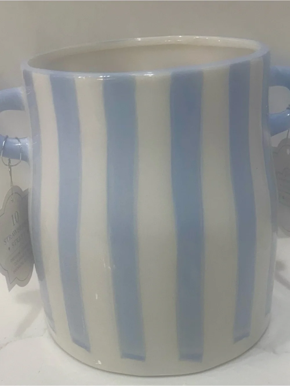 Adorable 10 Strawberry Street Blue & White Striped Utensil Holder/Canister New